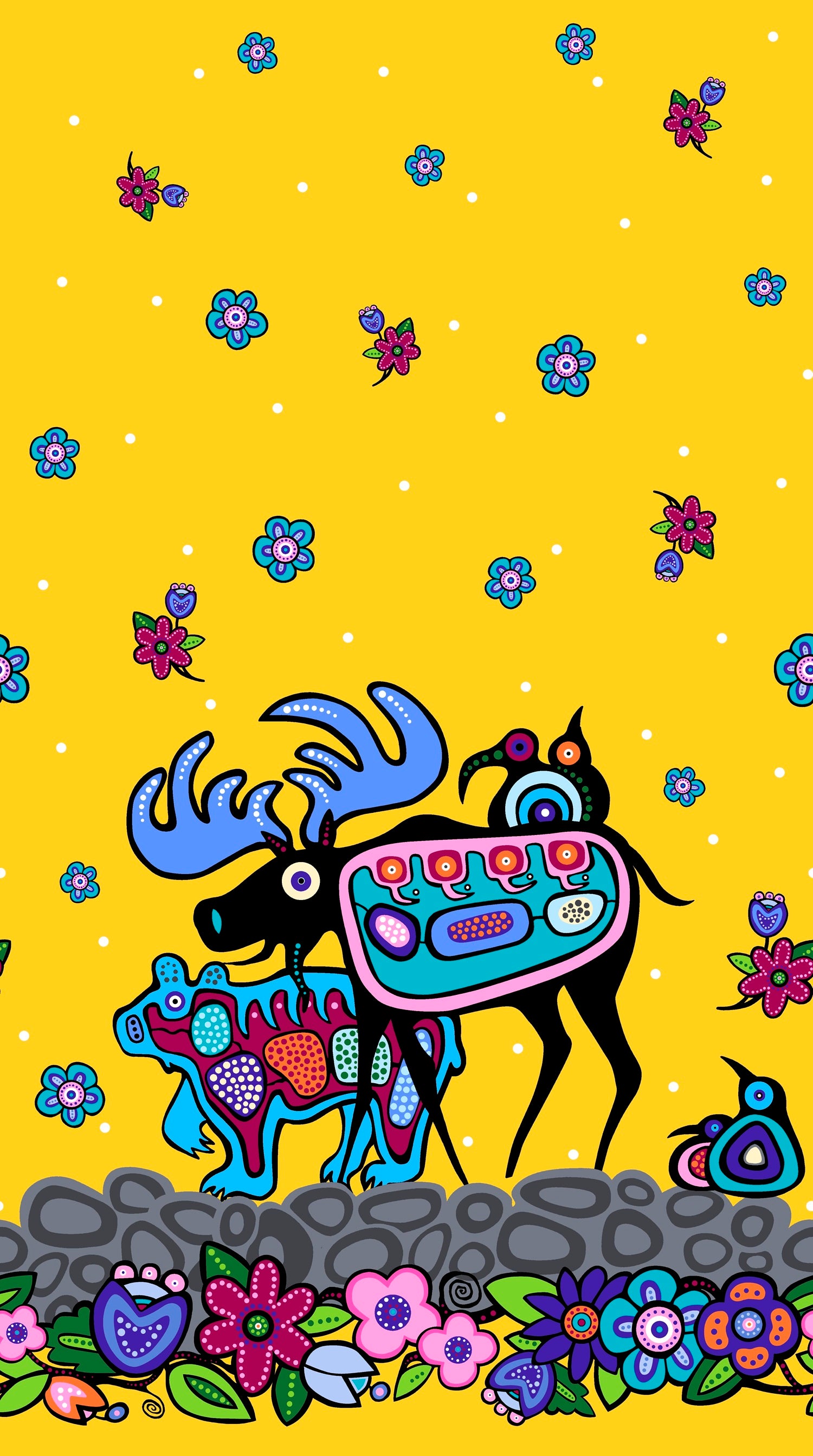 Moose_by_Donna_The_Strange DTS-0005-Yellow Indigenous fabrics by Itex Designs