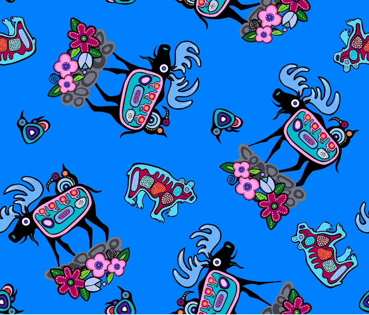 Moose_by_Donna_The_Strange DTS-0006-Blue Indigenous fabrics by Itex Designs