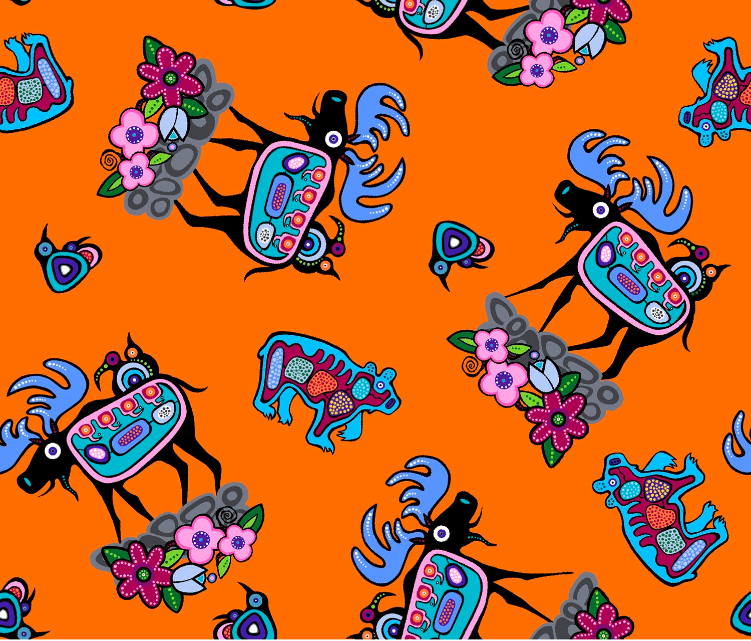Moose_by_Donna_The_Strange DTS-0006-Orange Indigenous fabrics by Itex Designs