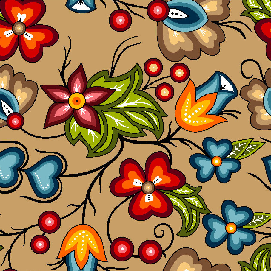 Native_Floral_2_by_Shannon_Gustafson SG-0002-Beige Indigenous fabrics by Itex Designs