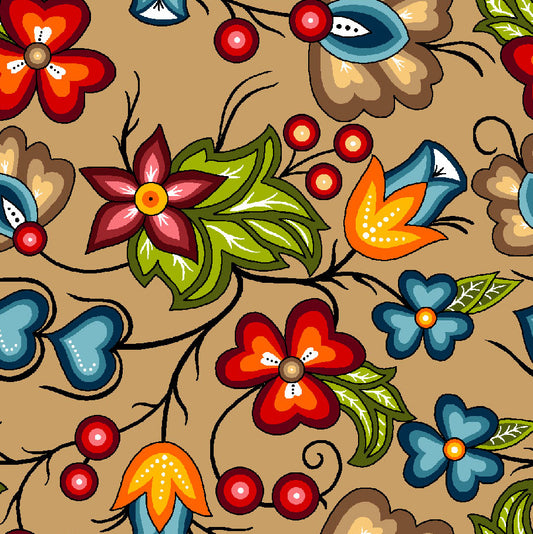 Native_Floral_2_by_Shannon_Gustafson SG-0002-Beige Indigenous fabrics by Itex Designs