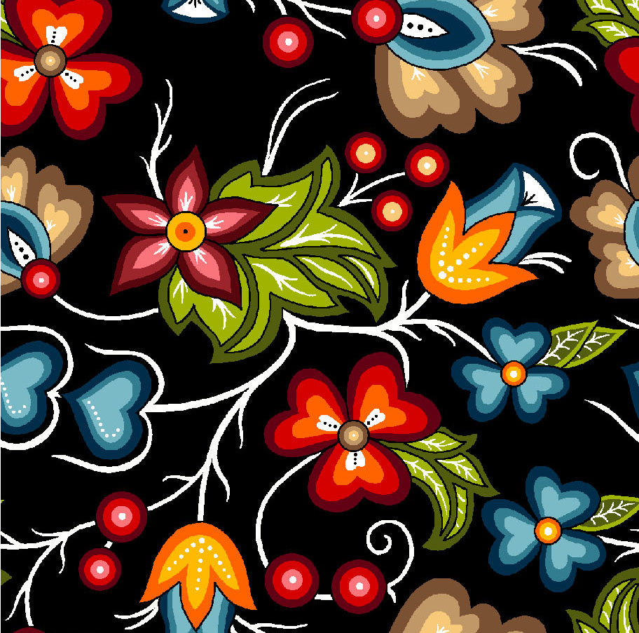 Native_Floral_2_by_Shannon_Gustafson SG-0002-Black Indigenous fabrics by Itex Designs