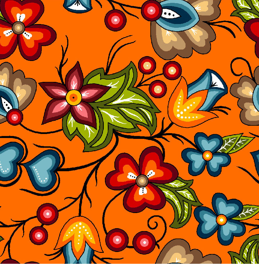 Native_Floral_2_by_Shannon_Gustafson SG-0002-Orange Indigenous fabrics by Itex Designs
