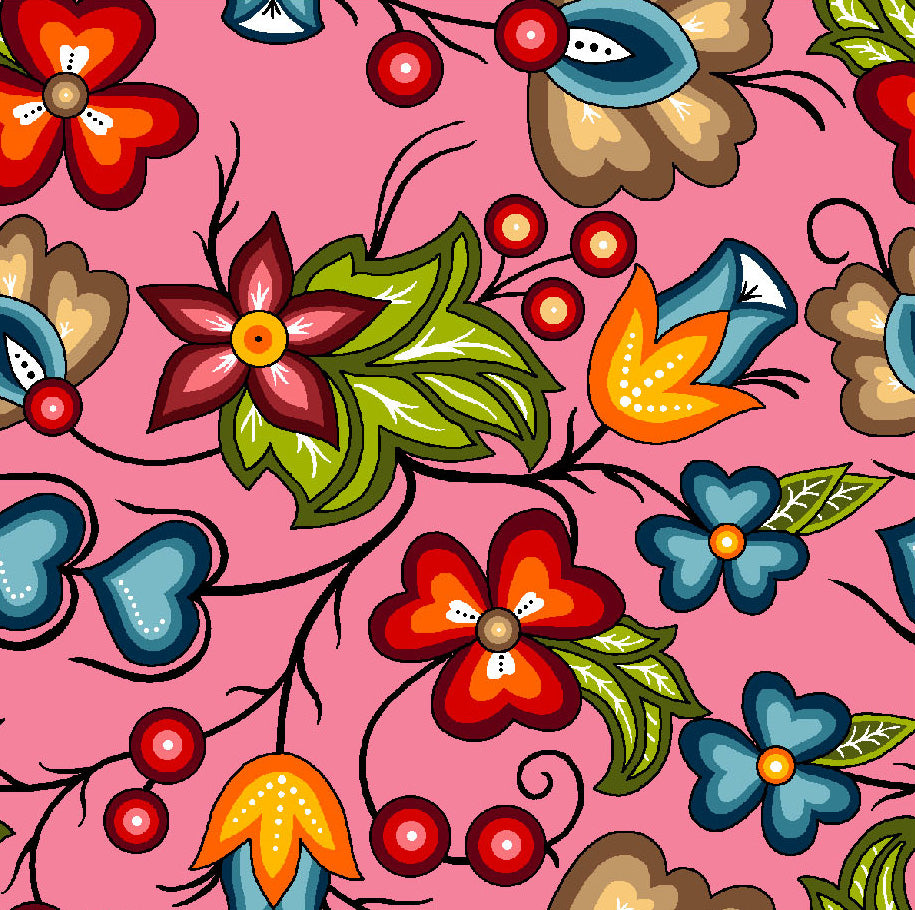 Native_Floral_2_by_Shannon_Gustafson SG-0002-Pink Indigenous fabrics by Itex Designs