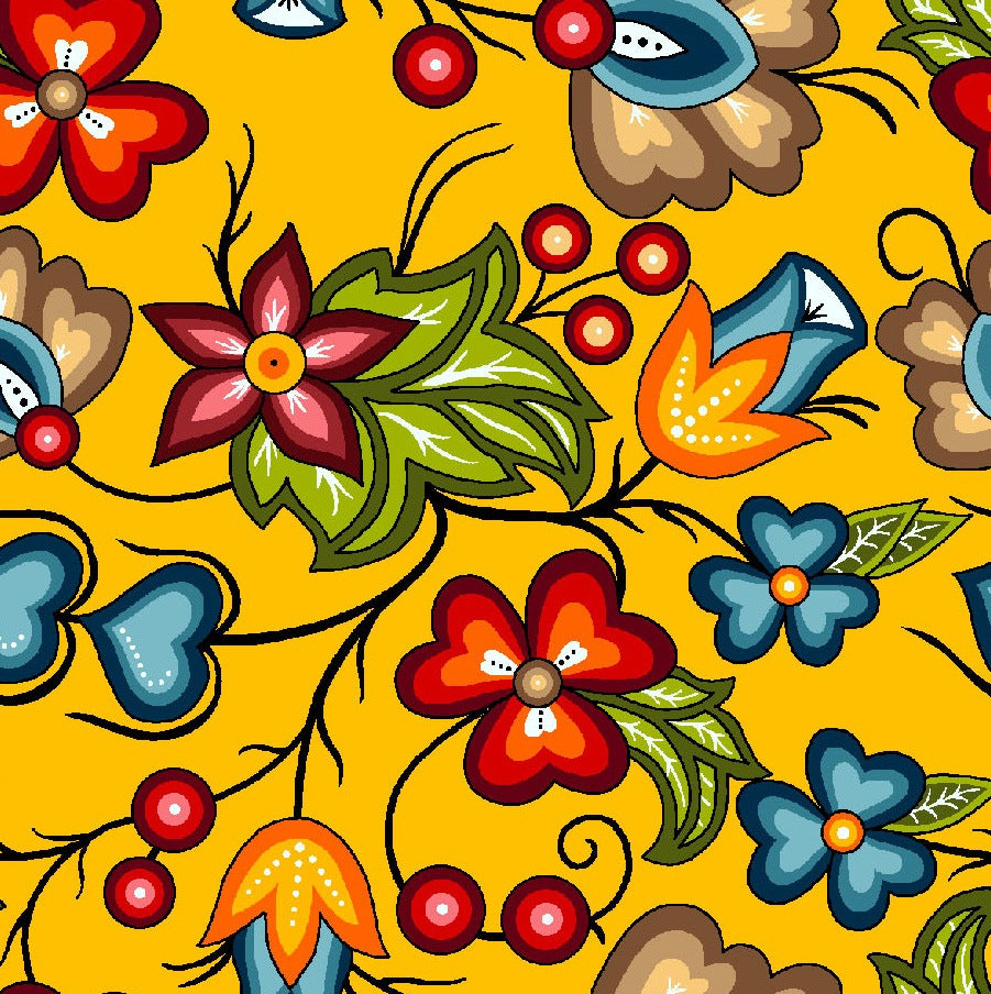 Native_Floral_2_by_Shannon_Gustafson SG-0002-Yellow Indigenous fabrics by Itex Designs