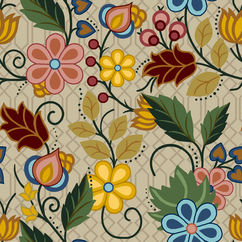 Native_Floral_4_by_Shannon_Gustafson SG-0004-Khaki Indigenous fabrics by Itex Designs