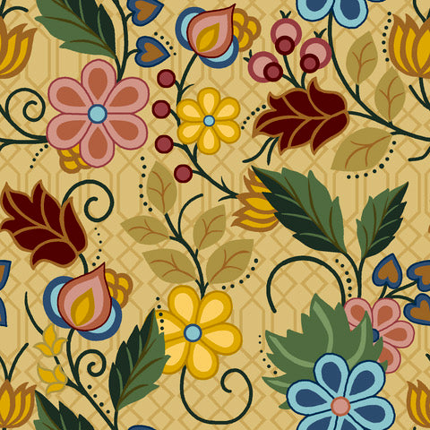 Native_Floral_4_by_Shannon_Gustafson SG-0004-Light Mustard Indigenous fabrics by Itex Designs