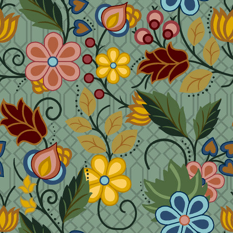 Native_Floral_4_by_Shannon_Gustafson SG-0004-Mint Indigenous fabrics by Itex Designs