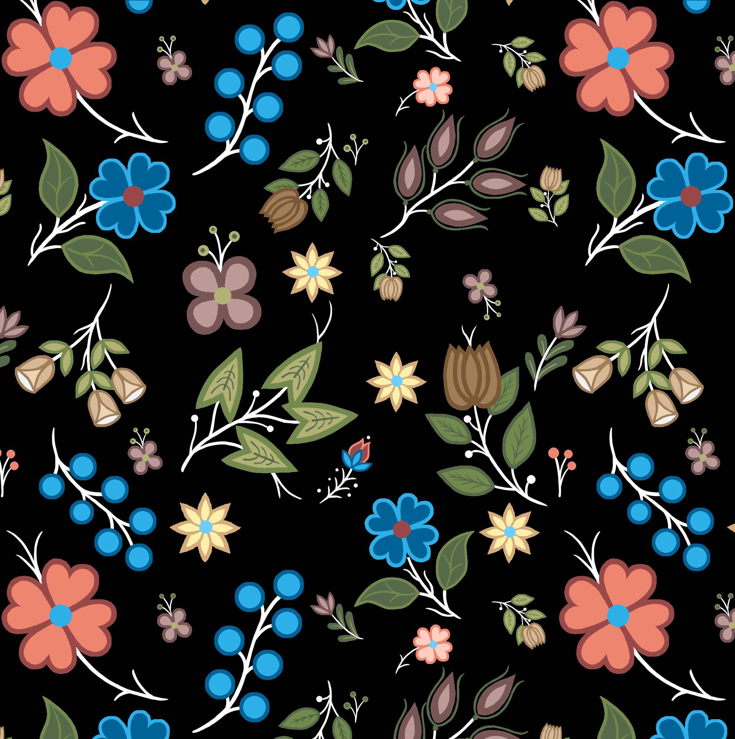Native_Floral_6_by_Shannon_Gustafson SG-0006-Black Indigenous fabrics by Itex Designs