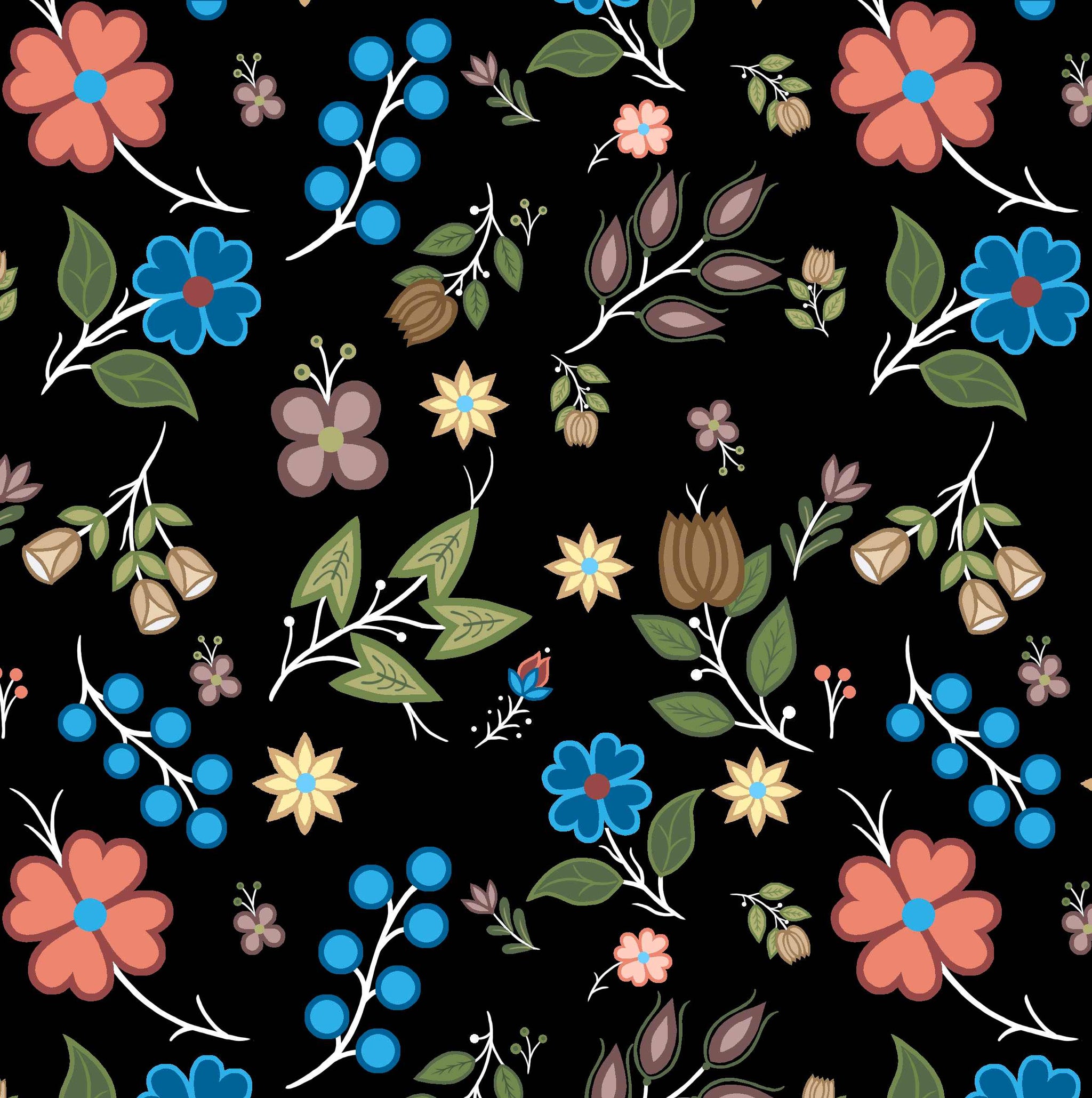 Native_Floral_6_by_Shannon_Gustafson SG-0006-Black Indigenous fabrics by Itex Designs