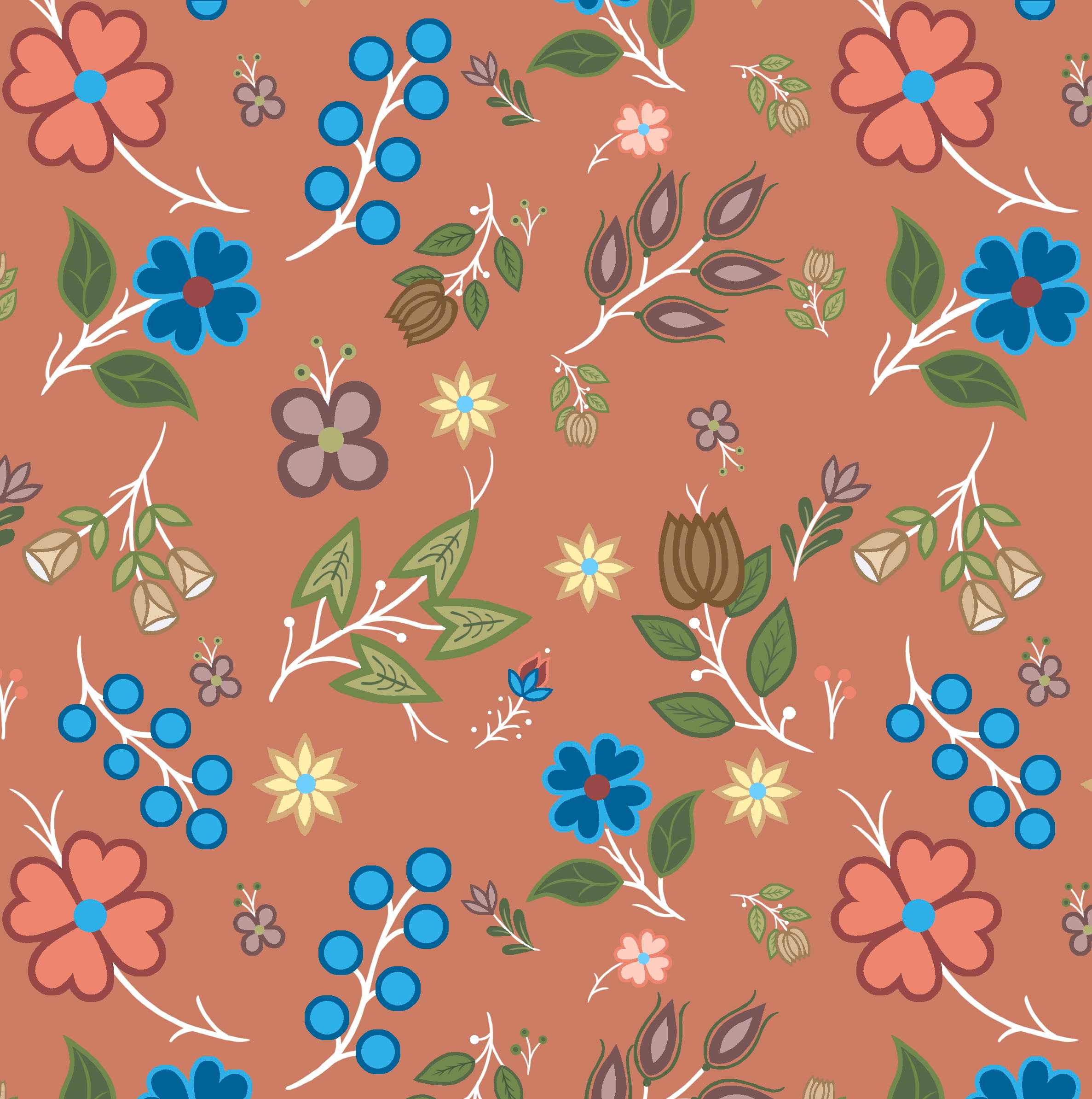 Native_Floral_6_by_Shannon_Gustafson SG-0006-Clay/Orange Indigenous fabrics by Itex Designs