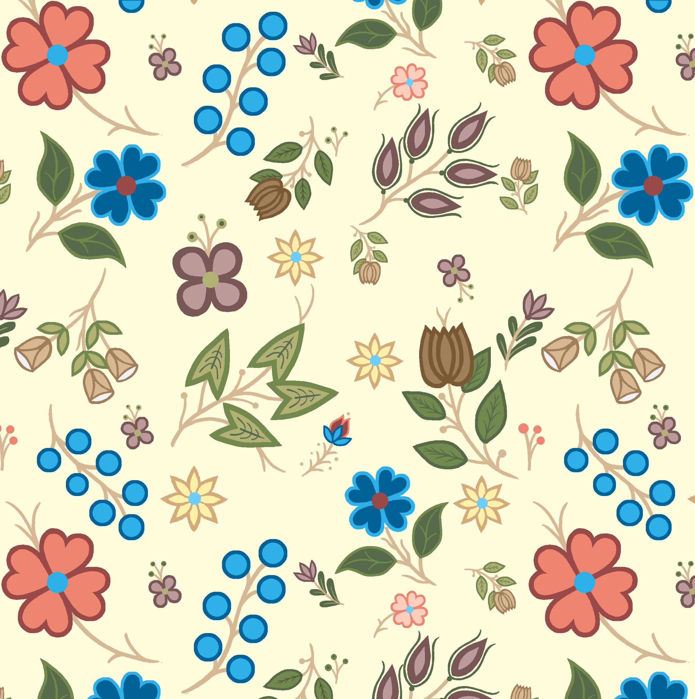 Native_Floral_6_by_Shannon_Gustafson SG-0006-Cream Indigenous fabrics by Itex Designs