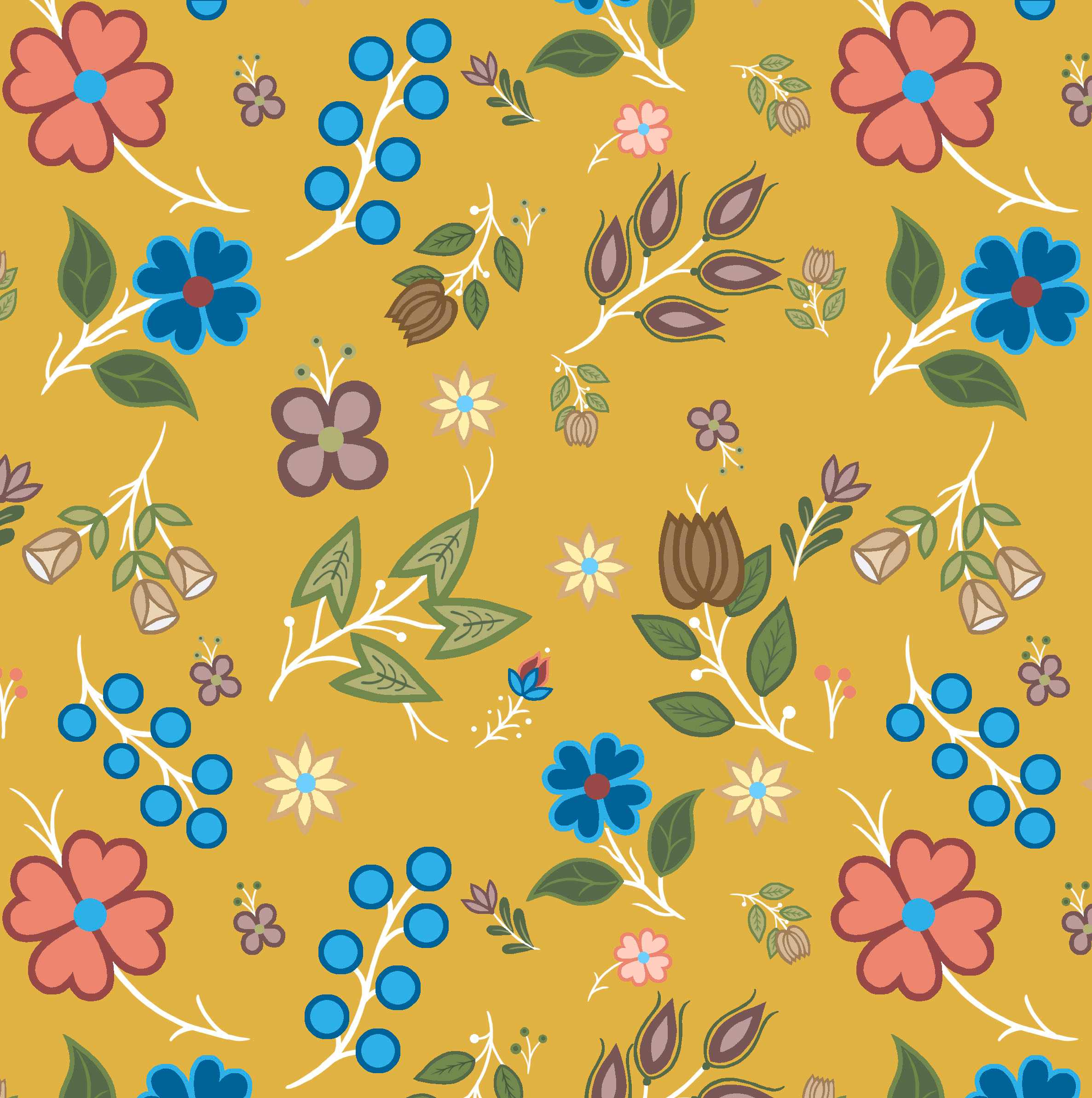 Native_Floral_6_by_Shannon_Gustafson SG-0006-Gold Indigenous fabrics by Itex Designs