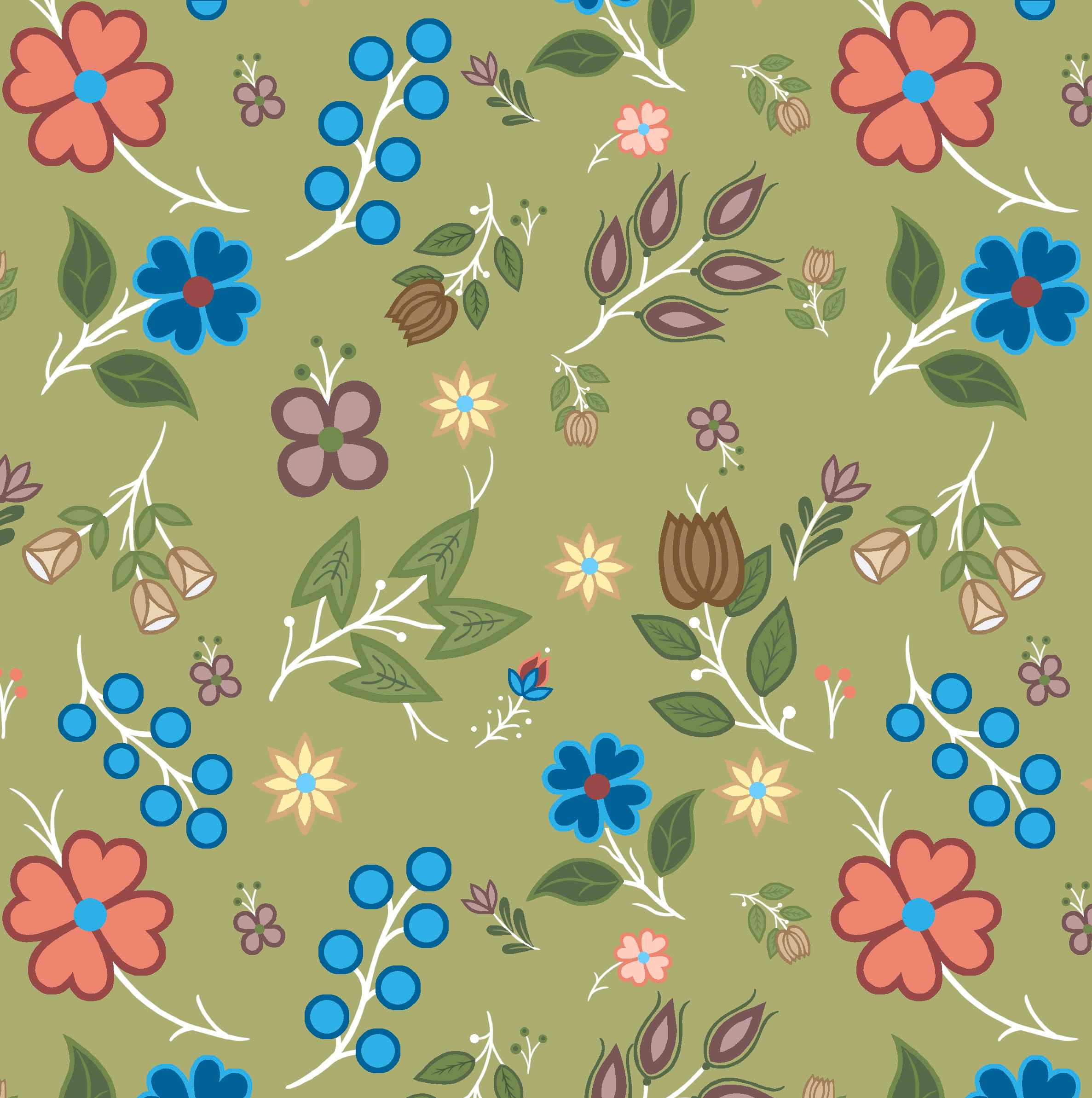 Native_Floral_6_by_Shannon_Gustafson SG-0006-Green Indigenous fabrics by Itex Designs