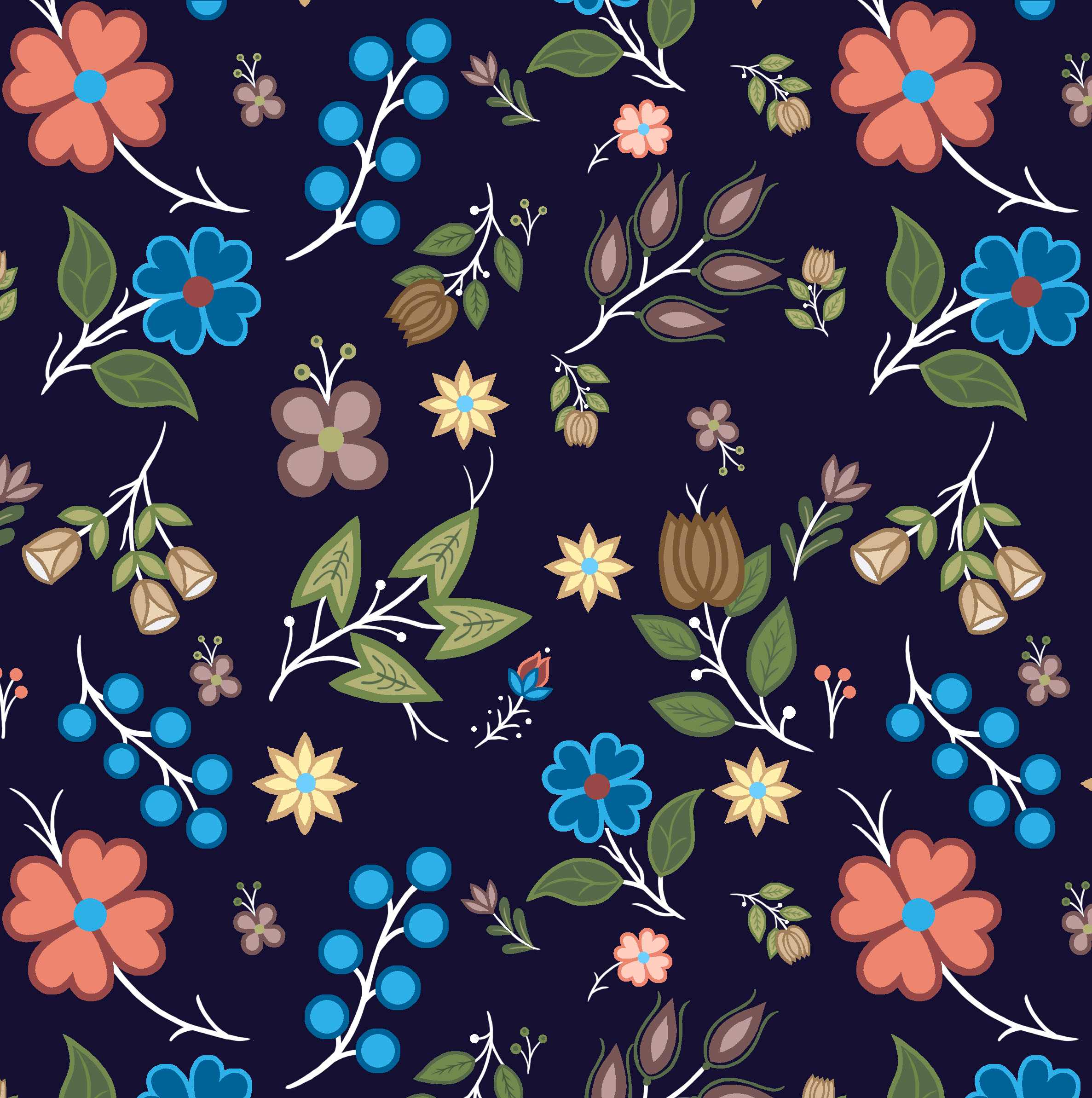 Native_Floral_6_by_Shannon_Gustafson SG-0006-Midnight Navy Indigenous fabrics by Itex Designs
