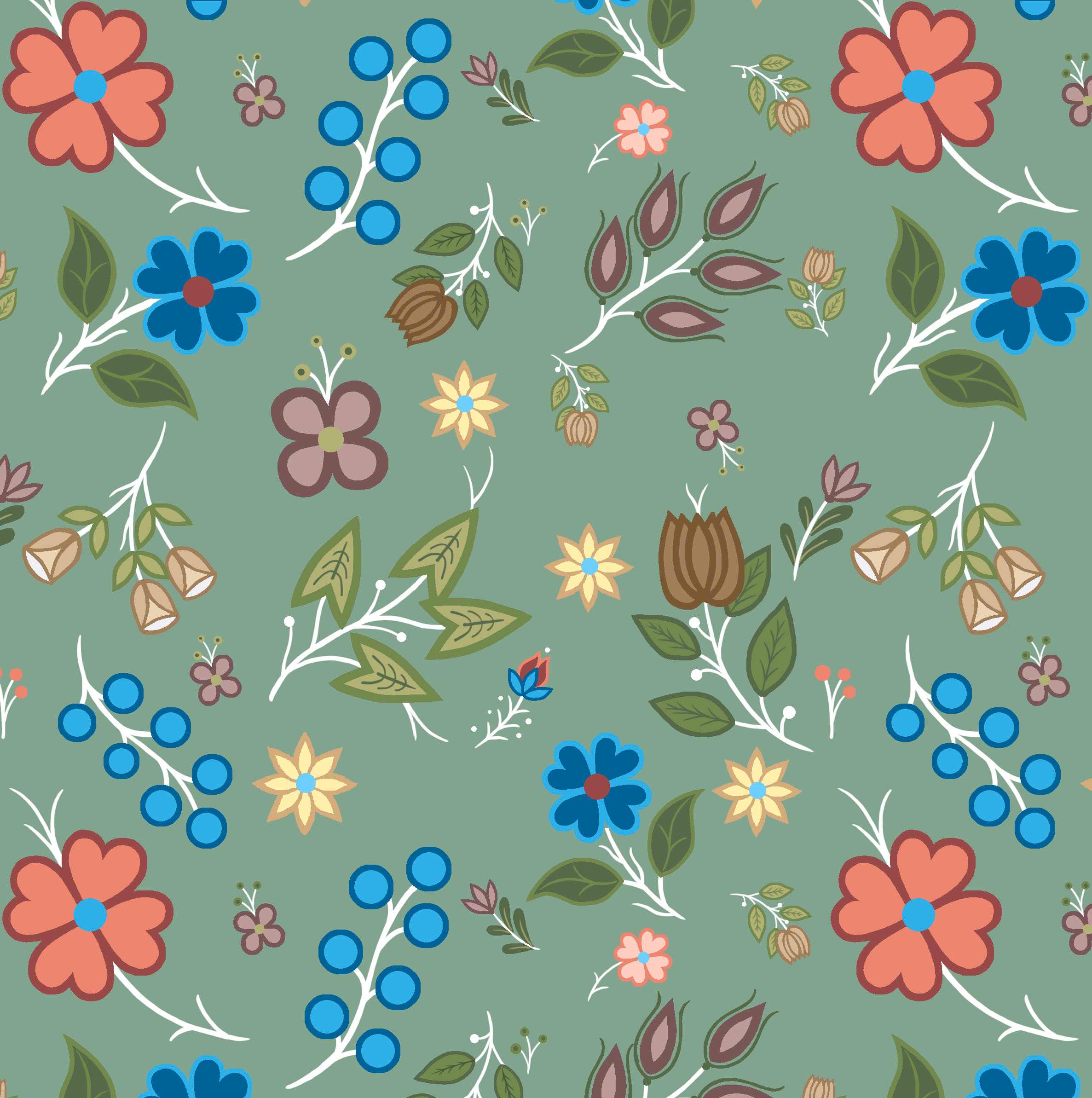 Native_Floral_6_by_Shannon_Gustafson SG-0006-Sage Indigenous fabrics by Itex Designs