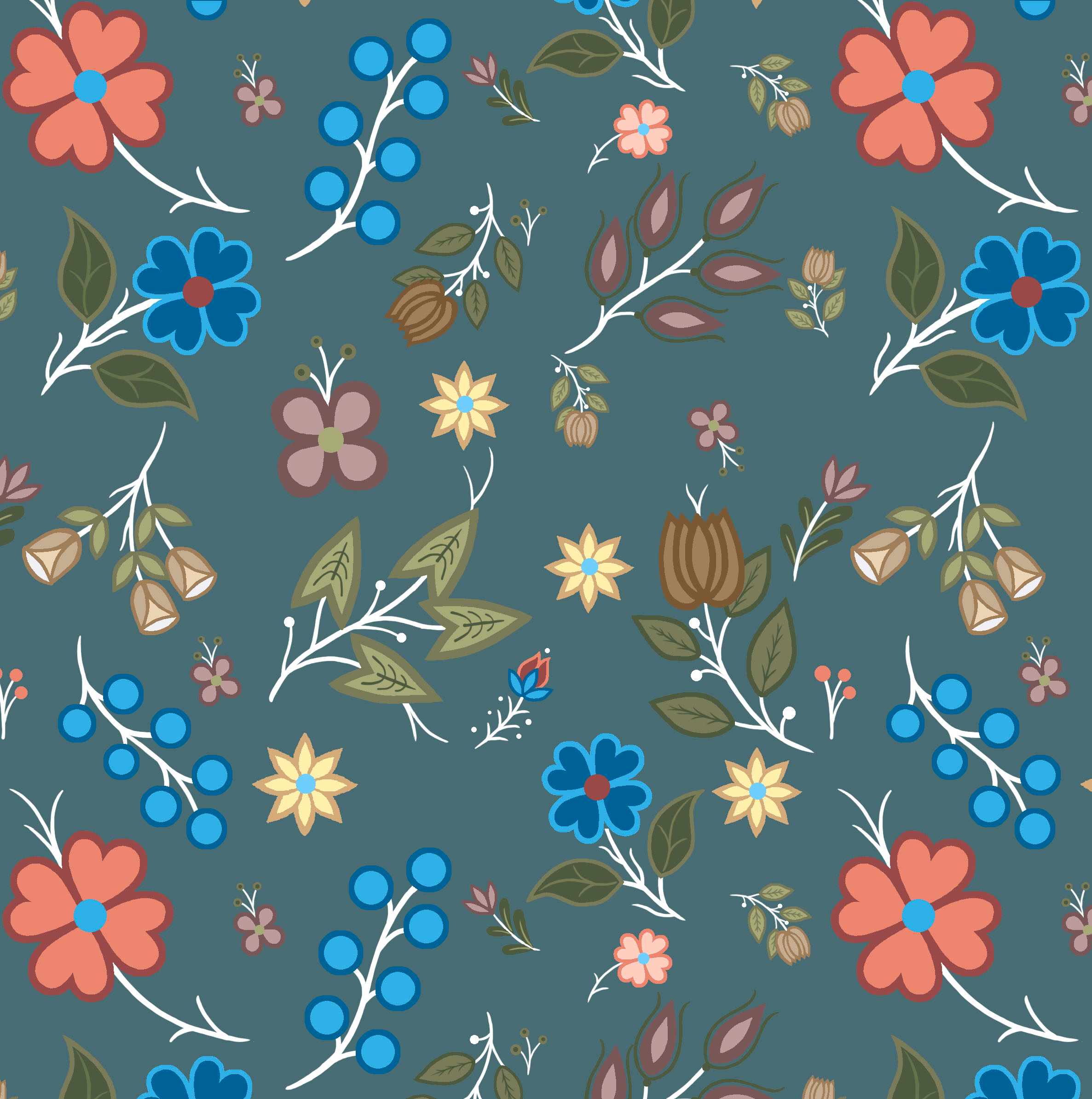 Native_Floral_6_by_Shannon_Gustafson SG-0006-Teal Indigenous fabrics by Itex Designs