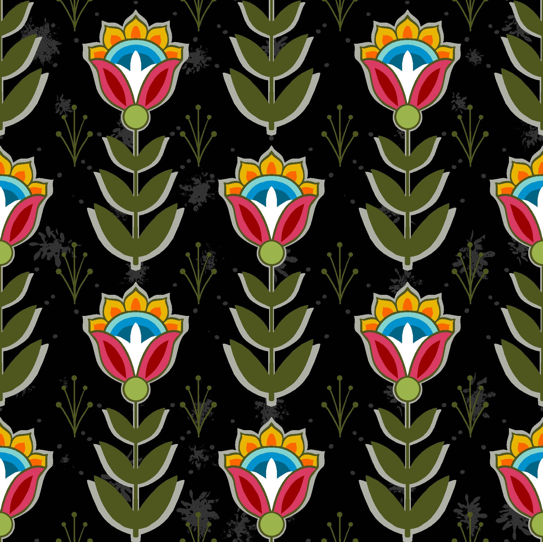 Native_Floral_8_by_Shannon_Gustafson SG-0008-Black Indigenous fabrics by Itex Designs