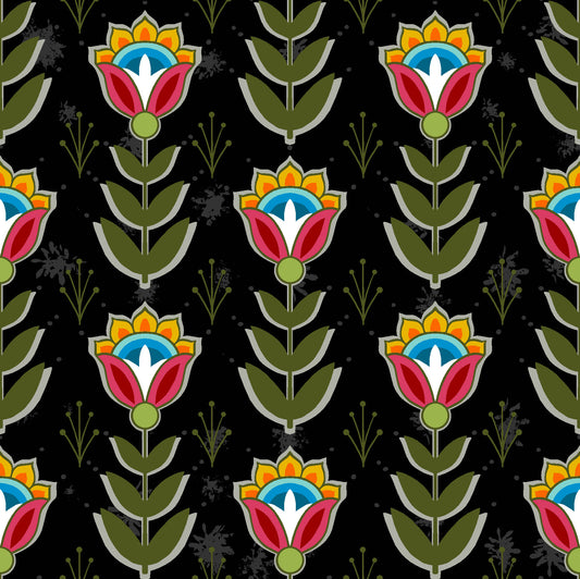 Native_Floral_8_by_Shannon_Gustafson SG-0008-Black Indigenous fabrics by Itex Designs