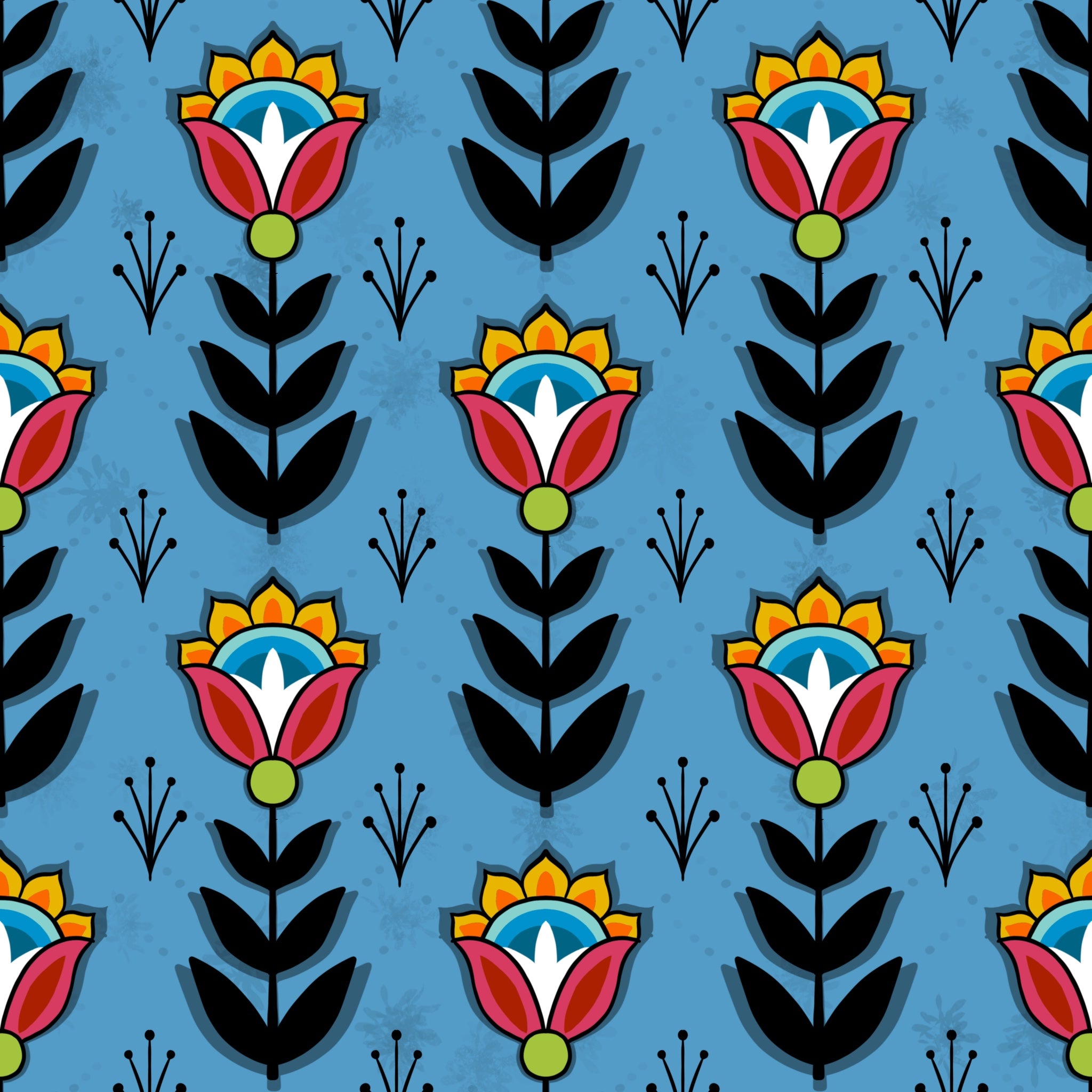 Native_Floral_8_by_Shannon_Gustafson SG-0008-Blue Indigenous fabrics by Itex Designs
