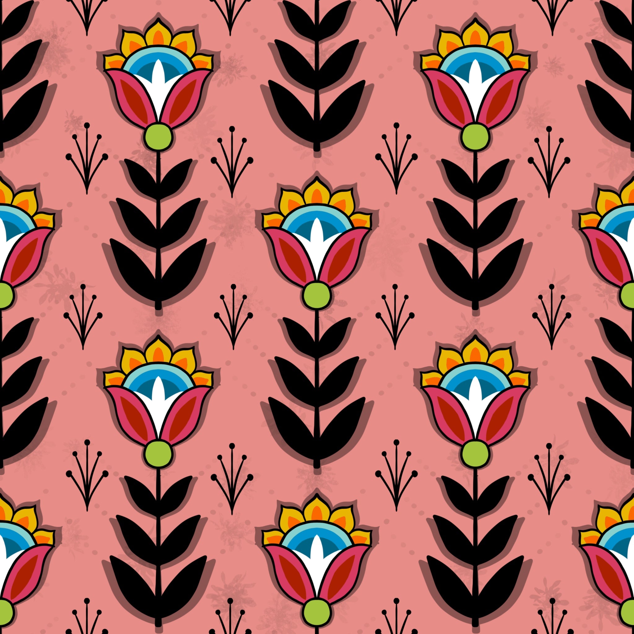 Native_Floral_8_by_Shannon_Gustafson SG-0008-Coral Pink Indigenous fabrics by Itex Designs