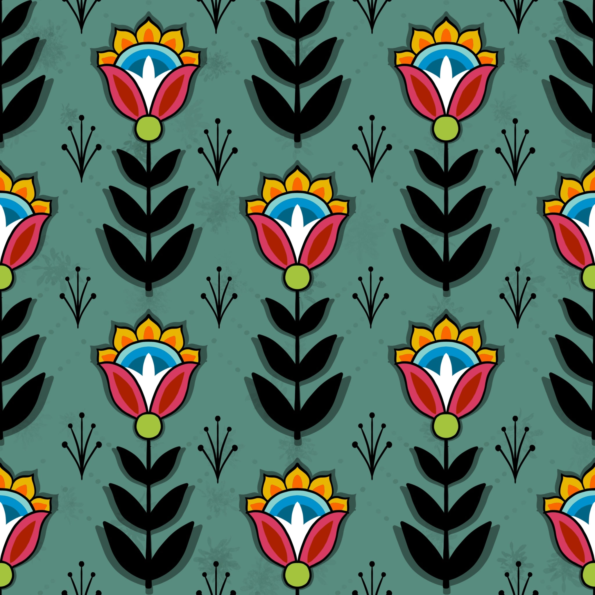 Native_Floral_8_by_Shannon_Gustafson SG-0008-Forest Green Indigenous fabrics by Itex Designs
