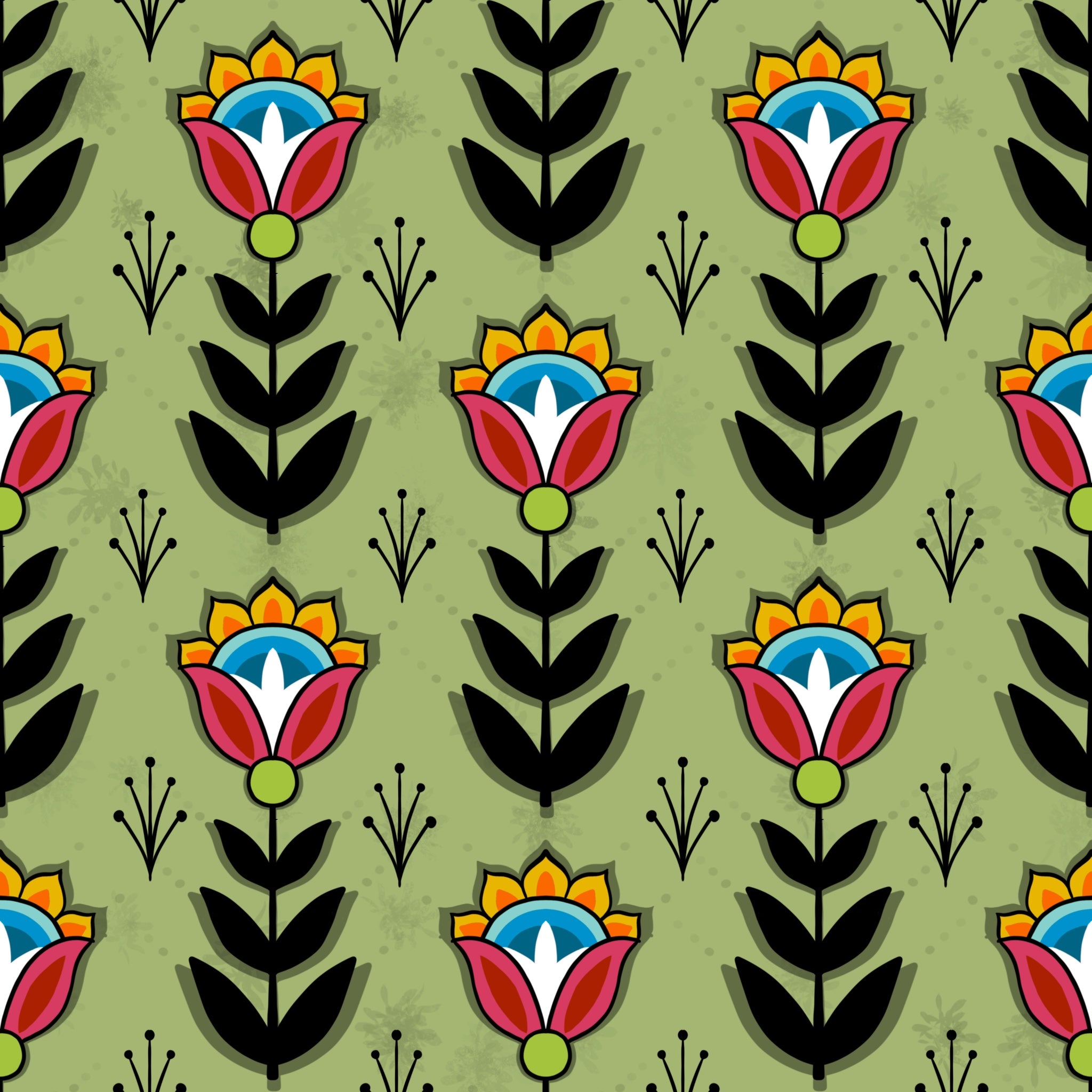Native_Floral_8_by_Shannon_Gustafson SG-0008-Green Indigenous fabrics by Itex Designs