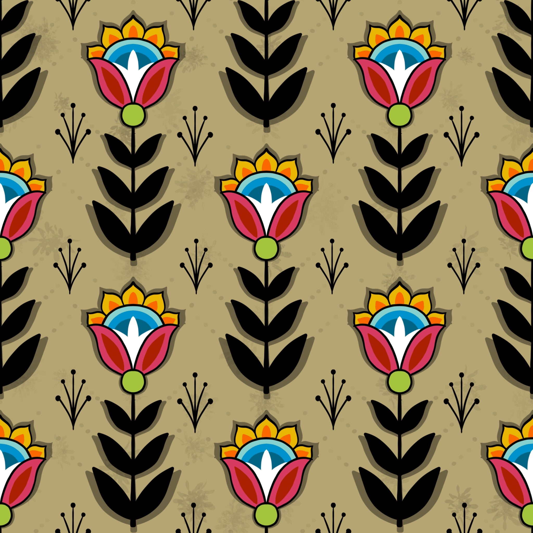 Native_Floral_8_by_Shannon_Gustafson SG-0008-Khaki Indigenous fabrics by Itex Designs