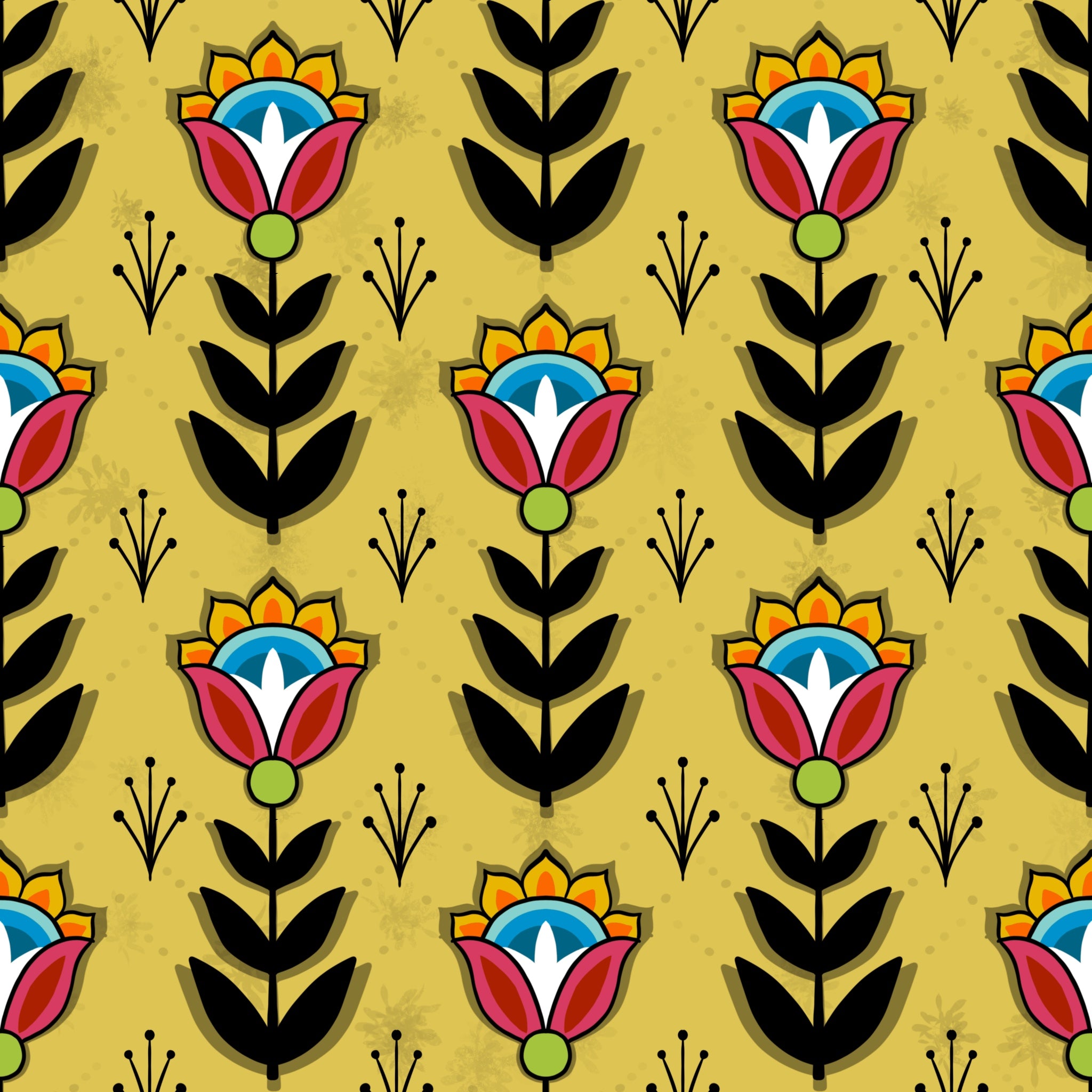 Native_Floral_8_by_Shannon_Gustafson SG-0008-Mustard Yellow Indigenous fabrics by Itex Designs