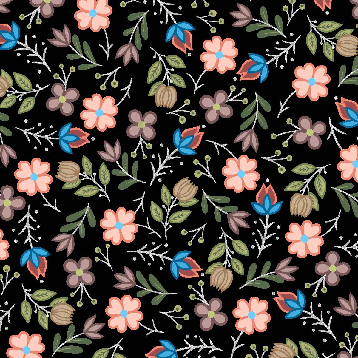 Native_Floral_Metallic_7_by_Shannon_Gustafson SG-0007M-Black Indigenous fabrics by Itex Designs
