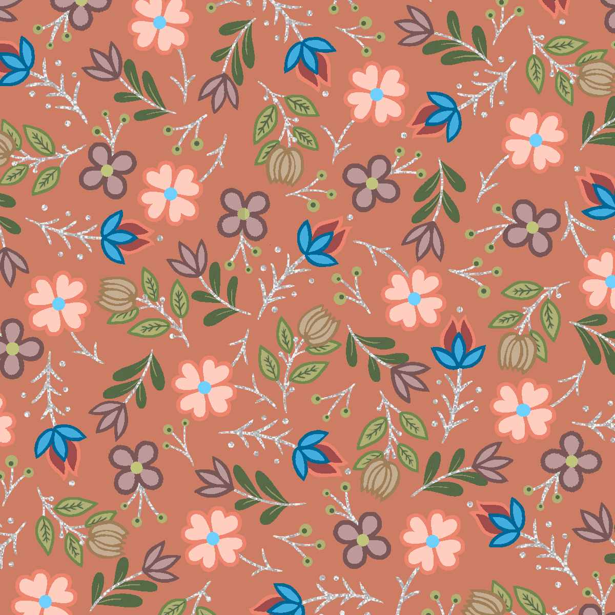 Native_Floral_Metallic_7_by_Shannon_Gustafson SG-0007M-Clay/Orange Indigenous fabrics by Itex Designs