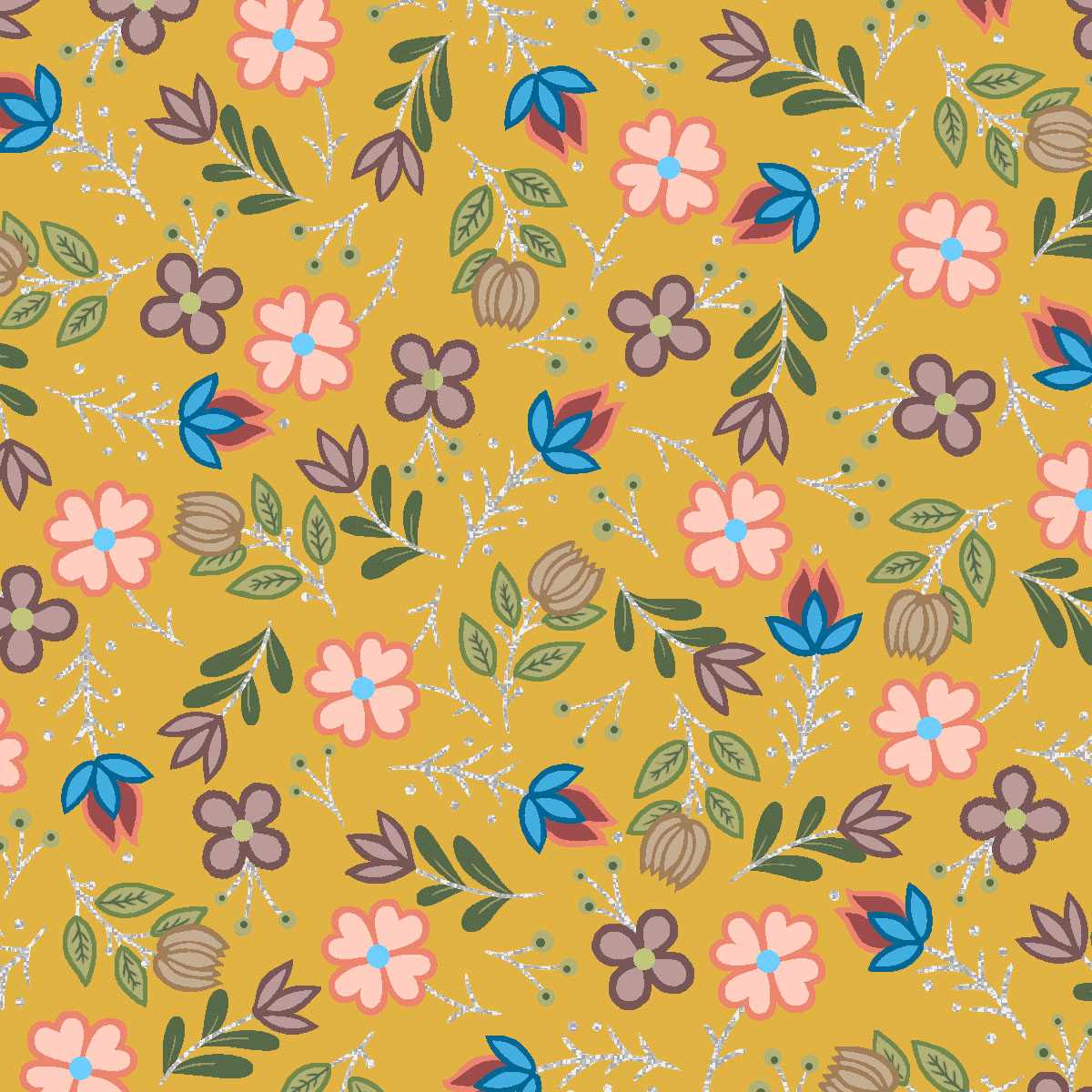Native_Floral_Metallic_7_by_Shannon_Gustafson SG-0007M-Gold Indigenous fabrics by Itex Designs