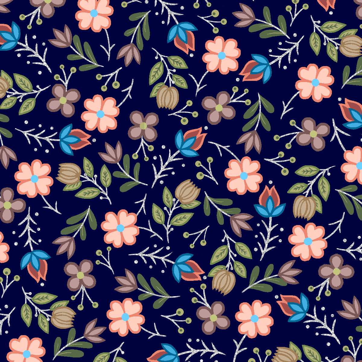 Native_Floral_Metallic_7_by_Shannon_Gustafson SG-0007M-Midnight Indigenous fabrics by Itex Designs