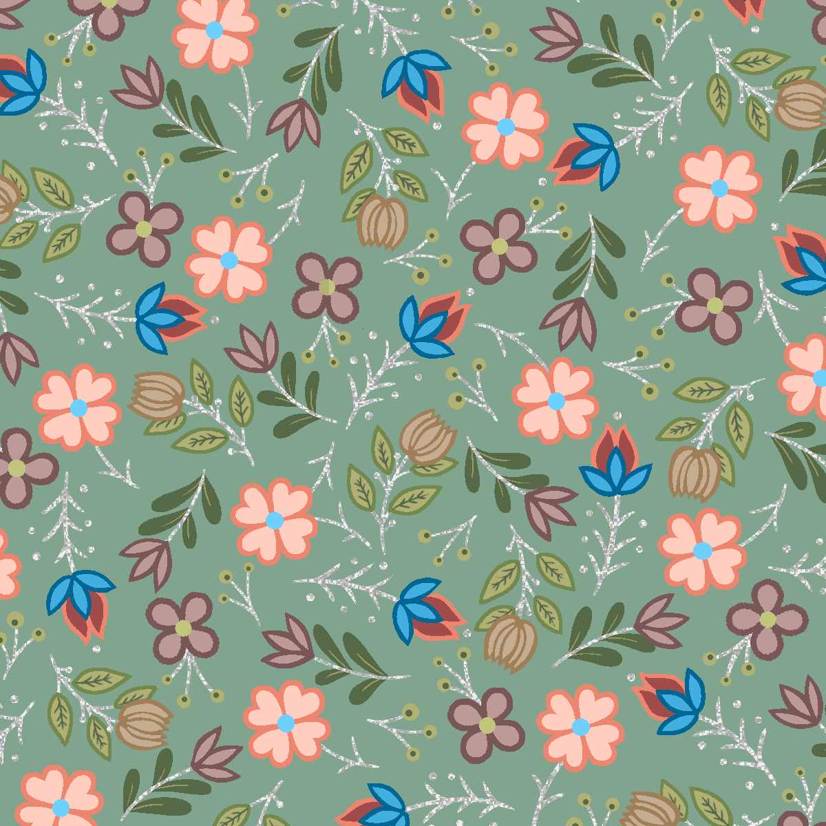 Native_Floral_Metallic_7_by_Shannon_Gustafson SG-0007M-Sage Indigenous fabrics by Itex Designs