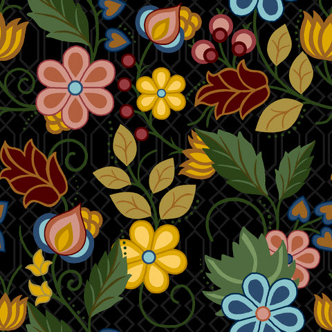 Native_Floral_Satins_by_Shannon_Gustafson SGS-0004-Black Indigenous fabrics by Itex Designs