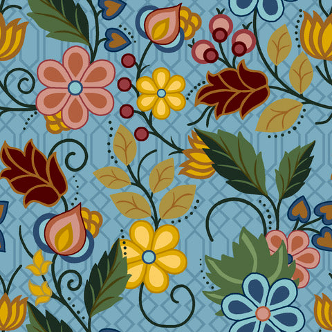Native_Floral_Satins_by_Shannon_Gustafson SGS-0004-Blue Indigenous fabrics by Itex Designs