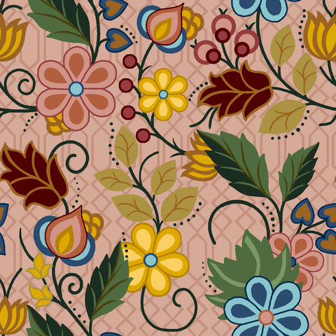 Native_Floral_Satins_by_Shannon_Gustafson SGS-0004-Pink Indigenous fabrics by Itex Designs
