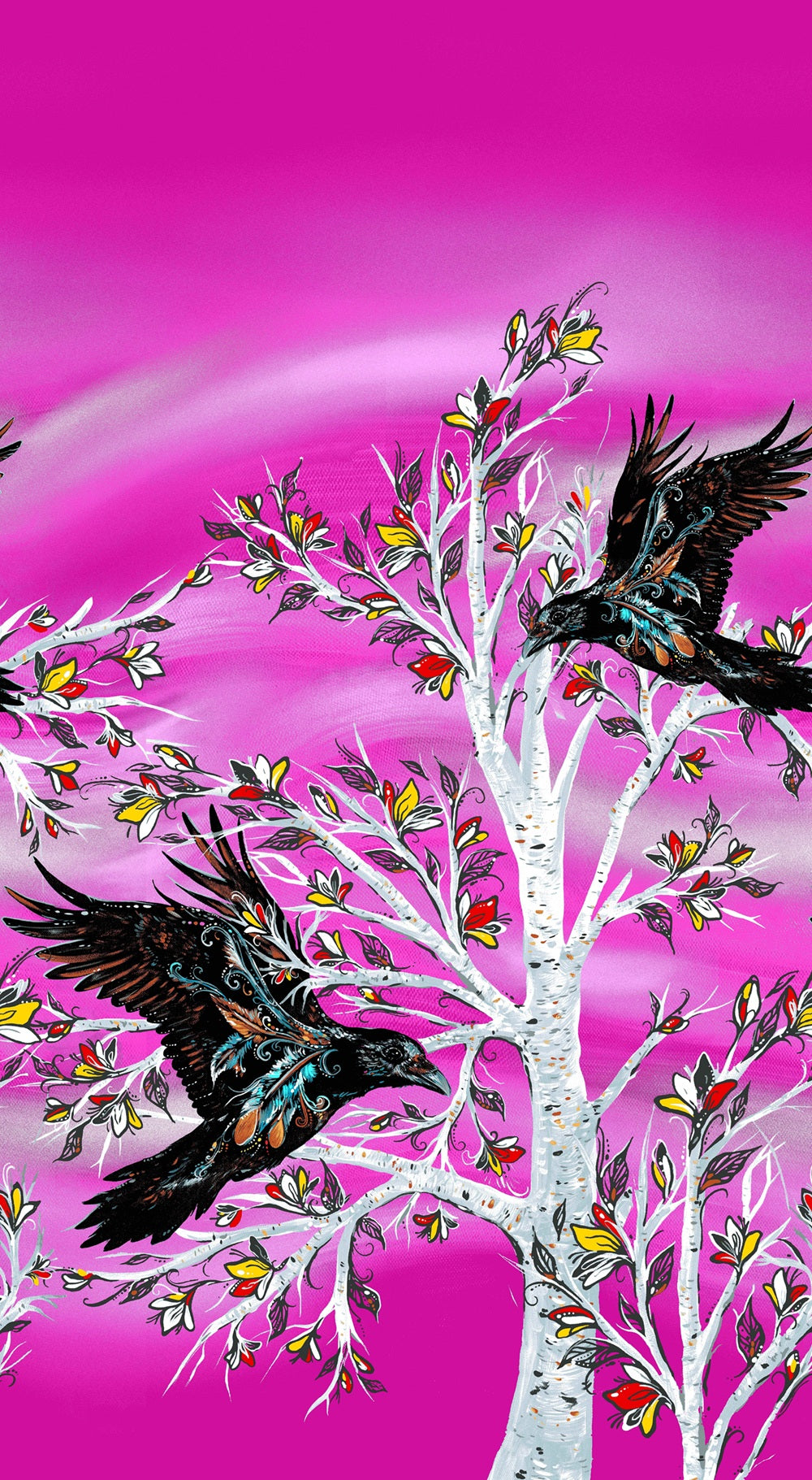 Raven_Tree_by_Carla_Joseph CAJ-0002M-Pink Indigenous fabrics by Itex Designs