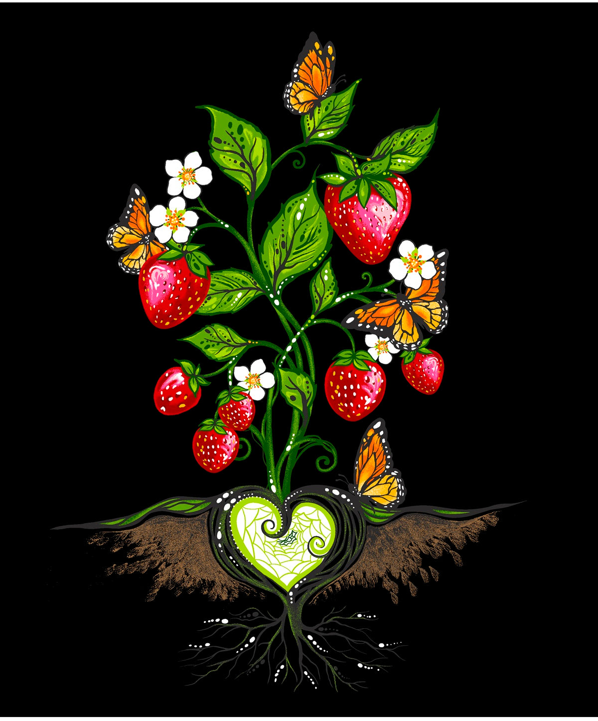 Strawberry_Dreamcatcher__by__Carla_Joseph CAJ-0005P-Black Indigenous fabrics by Itex Designs