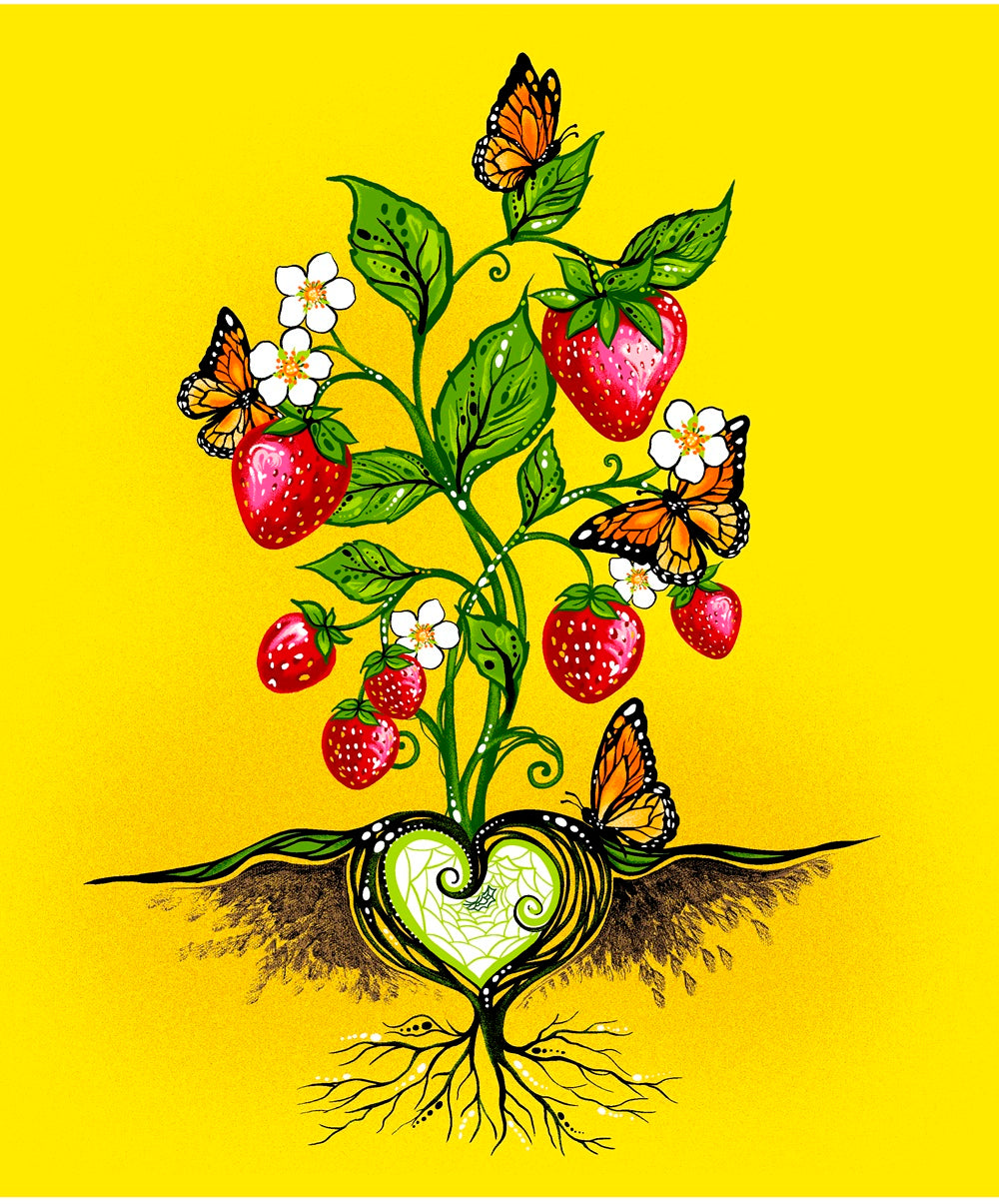 Strawberry_Dreamcatcher__by__Carla_Joseph CAJ-0005P-Yellow Indigenous fabrics by Itex Designs