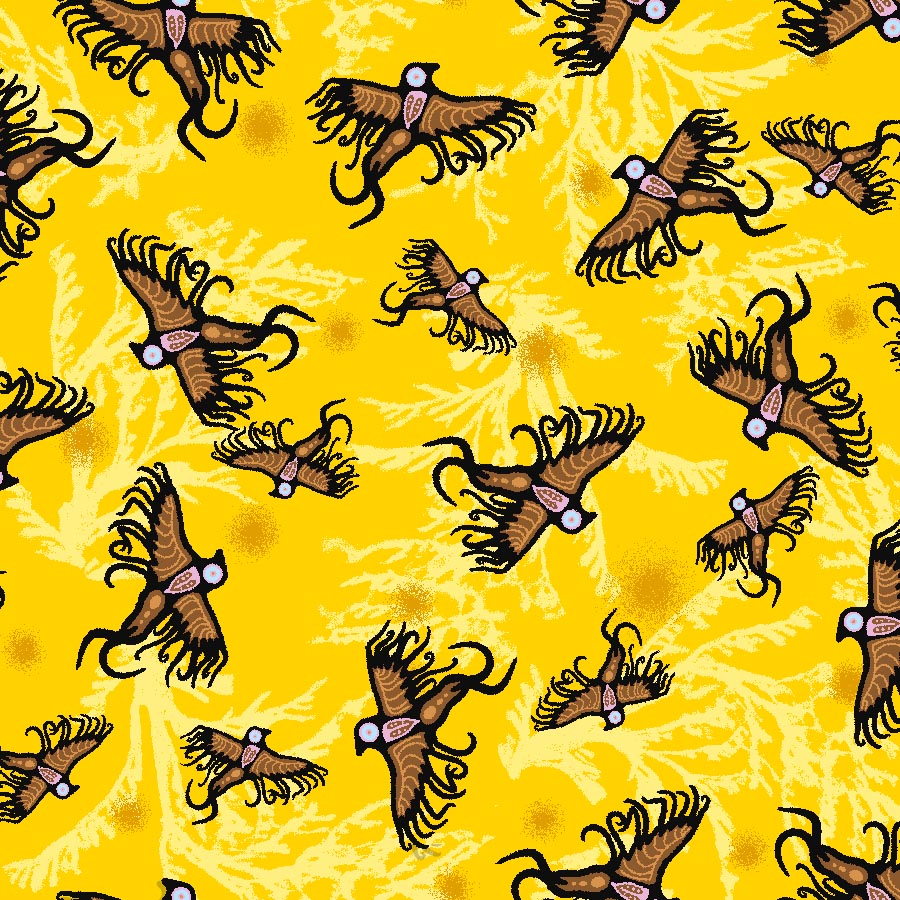 Supporting_Each_Other__by__C.J._Houle CJH-0008-Yellow Indigenous fabrics by Itex Designs