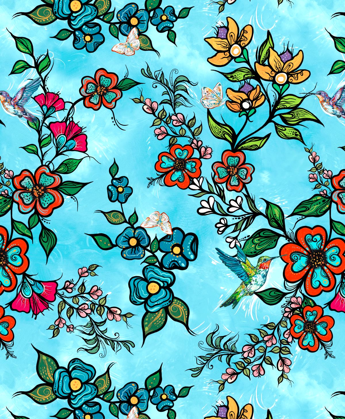 Tranquility_Floral_Satin_by_Carla_Joseph CAJ-00011S-Blue Indigenous fabrics by Itex Designs
