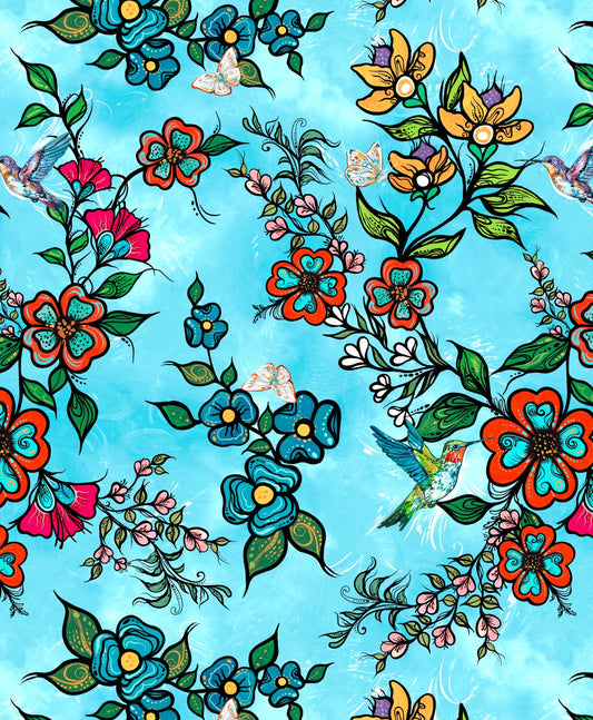 Tranquility_Floral_Satin_by_Carla_Joseph CAJ-00011S-Blue Indigenous fabrics by Itex Designs