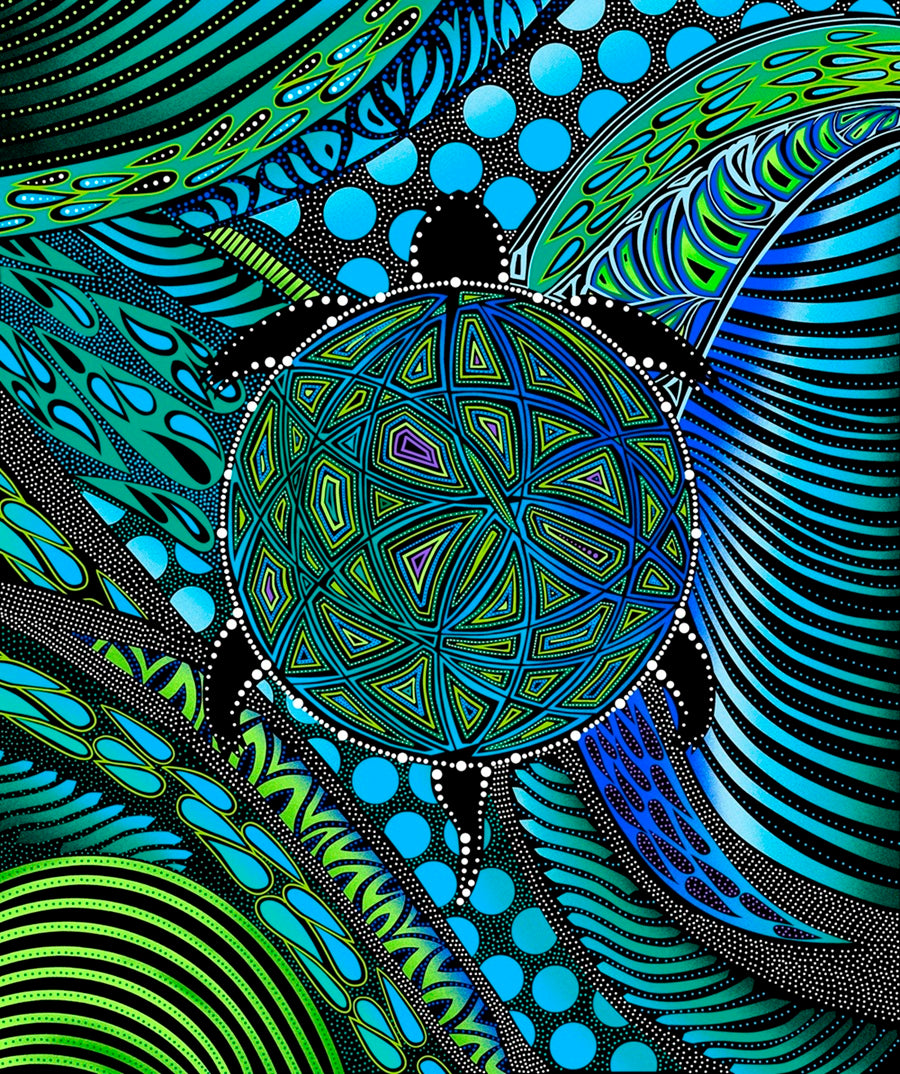 Turtle_by_Betty_Albert BA-00010MP-Blue Indigenous fabrics by Itex Designs