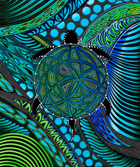 Turtle_by_Betty_Albert BA-00010MP-Blue Indigenous fabrics by Itex Designs