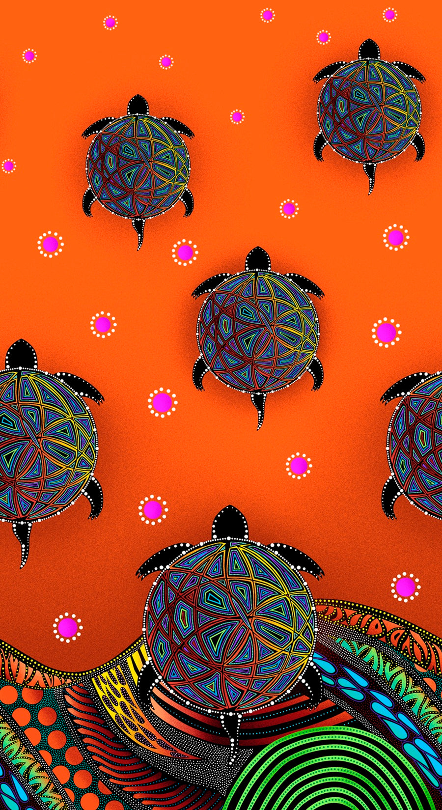 Turtle_by_Betty_Albert BA-00011M-Orange Indigenous fabrics by Itex Designs