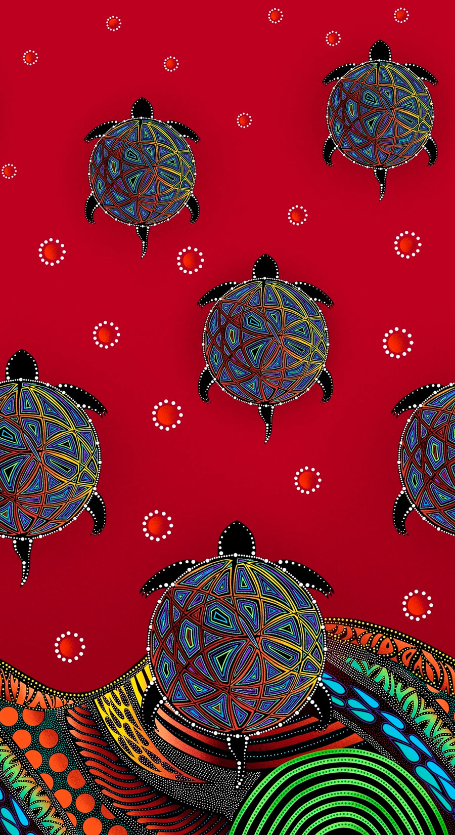 Turtle_by_Betty_Albert BA-00011M-Red Indigenous fabrics by Itex Designs