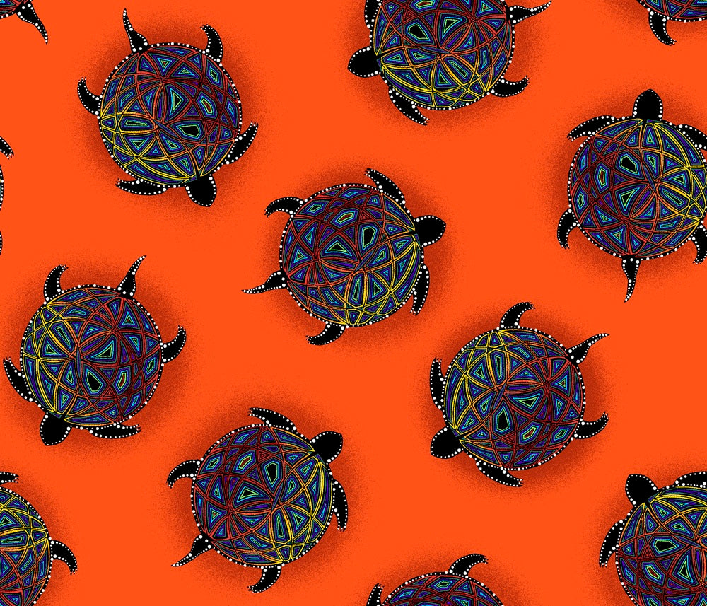 Turtle_by_Betty_Albert BA-00012M-Orange Indigenous fabrics by Itex Designs