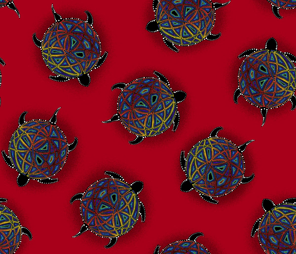 Turtle_by_Betty_Albert BA-00012M-Red Indigenous fabrics by Itex Designs