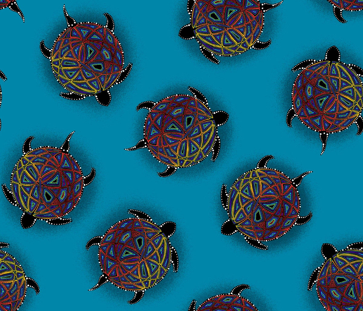 Turtle_by_Betty_Albert BA-00012M-Teal Indigenous fabrics by Itex Designs